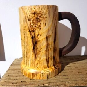 Handmade Rustic Aspen Wood Mug with Walnut Handle